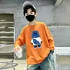 Camiseta de manga comprida para meninos, roupa infantil de primavera e outono, novo modelo 2026, camiseta base 100% algodão puro, top moderno para crianças mais velhas