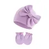 Conjunto de Gorro y Manoplas para Bebé Niña Recién Nacida Gorro de Hospital Gorro con Lazo Guantes de Bebé 0-6 Meses Gorro