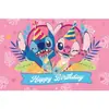 Tela de Fondo de Cumpleaños de Stitch Suministros de Decoración para Fiesta de Cumpleaños Diseño del Lugar Banner de Tela de Poliéster de Stitch
