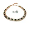 Conjunto vintage de brincos e colar de borla torcida cravejados de diamantes, corrente de clavícula de luxo leve de alta qualidade, estilo palaciano para mulheres