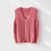 Estilo doce e feminino! Colete de lã fofo para mulheres, suéter sem mangas em lã e cashmere em camadas com decote V para o início do outono