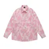 Camisa Floral Estilo Hong Kong Unisex 25 Otoño Retro Rayas Corte Floral Cuello Camisero Moda Versátil Top Holgado