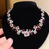 Estilo Palacio Francés Pendientes de Flor de Circonita Set de Joyería Cadena para Clavícula de Lujo Ligero Joyería de Moda para Mujeres