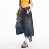 Jeans cropped lavado estilo retrô americano para mulheres, tendência de verão versátil, cintura alta, modelagem solta que afina, perna larga, comprimento médio