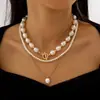 Amazon Moda Transfronteriza Ot Hebilla Perla Imitación Collar Multicapa Estilo Lujo Accesible Collar de Cadena para Clavícula con Cuentas de Alta Gama para Mujer