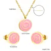 Collar Colgante Corona Pendientes de Venta Caliente Transfronteriza Pendientes de Elefante Rosa Lindos con Gota de Aceite Juego de Joyería de Acero Inoxidable para Mujer