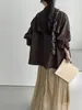 Então, Casaco Trench Coat de Lapela Relaxado Estilo Coreano Passeio de Outono para Mulheres, Casaco Casual Solto de Comprimento Médio para Início do Outono 5122