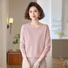 Camiseta fina da moda 2026 para mulheres de meia-idade e idosas, blusa elegante de manga comprida para outono, suéter de tricô para senhoras de meia-idade