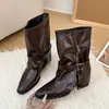 Botas de Media Caña de Moda 2026 con Hebilla de Cinturón, Talla Grande, Punta Fina, Diseño de Cremallera a la Moda para Viajes