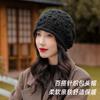 Gorro de ganchillo hecho a mano para mujer, otoño e invierno, cálido, suave, con flores, de lana de punto de doble capa.