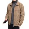 Chaqueta de Cuero PU para Hombre de Otoño con Cuello de Solapa y Cremallera, Corte Holgado, Abrigo de Cuero Sintético de Moda Casual de Negocios para Hombre