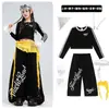 Traje de jazz para niños, top corto con escote de encaje, conjunto de baile negro, atuendo de actuación de jazz street dance para niñas