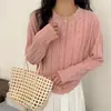 Suéter de Mujer Nuevo Primavera 2025 Estilo Coreano Cuello Redondo Crochet Calado Manga Larga Cárdigan de Punto Top Holgado de Mujer