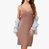 Vestido de Verano para Mujer de Seda de Leche con Tirantes Finos tipo Espagueti, Ropa de Dormir de Longitud Media con Cuello en V y Tirantes Finos