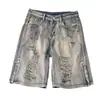 Shorts de Mezclilla Claros para Hombre, Estilo Delgado de Verano, Marca de Moda, Pantalones de Cinco Puntos Rasgados, Moda Estilo Coreano, Pantalones de Corte Ajustado de Longitud Media, Shorts Desgastados