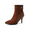 Botines de tacón fino con decoración metálica, botas de tacón alto de punta para mujer, talla grande, comercio exterior 10-14