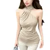 6195 # Top sin mangas sexy ajustado para chica popular, con cuello halter, hombros descubiertos y tirantes, versátil y adelgazante, con copas en el pecho