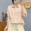 Camisa de Raya de Textil Oxford de Estilo Literario Nuevo Primavera y Otoño 2025 para Mujer Manga Larga Holgada Casual Más Fácil de Combinar Algodón Top Tops