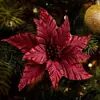 Navidad Simulación Polvo Adhesivo Flor de Tela Plata Blanca Flor Decorativa Adornos para Árbol de Navidad Boda 25cm Flor de Navidad