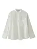Fábrica de Origen Transfronteriza Nuevo Estilo Chino Camisa con Cuello Alto Bordado de Lujo Ligero Bolsillo con Parche Tapeta Oculta Holgada Camisa Superior para Viajar
