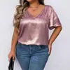 Camiseta de Manga Corta para Mujer, Color Sólido, Cuello en V, Corte Holgado, Nueva Colección Primavera/Verano 2026, Sitio Independiente de Amazon Transfronterizo Europeo y Americano