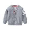 Roupa de Passeio para Bebês Meninos, Azul Safira Cinza Algodão Puro Estilo Preppy Tricotado Casaco Suéter Cardigã Estilo Europeu e Americano