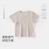 Ropa de Bebé Verano Delgada Mangas Cortas Camisetas Algodón Puro Clase A Sin Costuras Ropa para Casa con Aire Acondicionado Color Sólido Ropa para Salir de Bebé