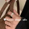 Anillo de corazón de globo tridimensional simple de plata de ley S925, estilo idéntico al de la bloguera de Dongdaemun, versátil para apilar.