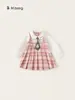 Falda para Niña Bangxuan, Vestido a Cuadros Infantil Estilo Preppy, Vestido Traje JK para Niños Pequeños con Cuello de Muñeca y Manga Larga