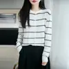 Cardigan de Punto Fino de Lana Redondo Manga Larga para Mujer Bloque de Color Rayas Holgado Nuevo Otoño/Invierno 2026
