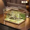 Aquário para iniciantes, anti-queda, para uso doméstico na sala de estar, para peixinhos dourados e tartarugas pequenas, caixa de armazenamento transparente, aquário ecológico retangular pequeno de mesa