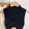 Colete Tricô Gola Meia-alta Temperamento 2023 Primavera e Verão Top Curto Sem Manga Peça de Sobrepor Camisa Base para Mulheres