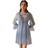 Kameixue Lencería Sexy Estilo Puro Deseo Camisón Sexy Espalda Descubierta Hermosa Conjunto de Ropa de Dormir Apasionada para el Hogar Transparente 2258