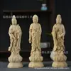 Buxo Esculpido Estátua de Buda Santos Ocidentais Três Garrafa Pura Guanyin Decoração de Mesa para Casa Sala de Estar Artesanato em Madeira Enfeites