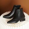 2024 outono e inverno novas botas curtas de salto grosso femininas com costura pontiaguda zíper lateral botas martin de salto médio botas simples da moda atacado de pano