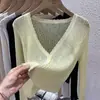 Cardigã de Tricô, Estilo Verão Fino, Peça de Roupa Feminina, Gola V, Seda de Gelo Branca, Início da Primavera, Jaqueta de Proteção Solar Estilo Chanel, Top Curto