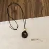 Collar Largo Trenzado con Colgante de Piedra Ojo de Tigre Ovalado Color Café Geométrico para Mujer, Gargantilla Cadena de Suéter de Lujo Ligero Vintage