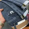 Calça Jeans Masculina Premium de Alta Qualidade para Outono, Versátil Tendência Azul Stretch Skinny Estampada Slim-Fit