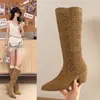 Botas Altas de Verano Caladas Transpirables Maillard para Mujer 2026 Modelo Nuevo Punta Fina Tacón Grueso Adelgazantes que Aumentan la Altura Botas de Jinete