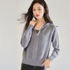 26 Otoño Nuevo Suéter de Lana Tejido en Cable con Capucha Cárdigan Holgado Chaqueta Suéter Top para Mujer 22659