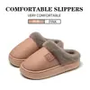 Pantuflas impermeables de cuero y algodón afelpado para mujer para otoño e invierno, de suela gruesa, cálidas, antideslizantes y cómodas para interiores