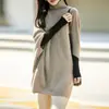 Chaleco tejido casual de estilo coreano de longitud media con cuello semi-alto, 100% lana pura para mujer, suéter sin mangas holgado para otoño e invierno