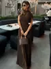 Vestido Largo de Manga Corta con Cuello Alto, Patchwork Plisado, Estilo Europeo y Americano, Nuevo para Primavera, Elegante Vestido Midi, Cumple con Normas Europeas y Americanas