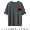 Tricô de manga curta 100% cashmere puro para mulheres, gola redonda, com bordado em forma de coração, caimento solto, suéter versátil, novo estilo 2026