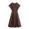 Z Atacado Transfronteiriço Estilo Europeu e Americano Roupas Femininas 2025 Nova Moda Vestido Midi Plissado de Manga Curta com Drapê 2965260