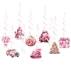 Novo produto transfronteiriço: Conjunto de bandeirinhas para decoração de festa de Natal, topo de bolo espiral do Papai Noel rosa
