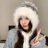 Gorro de Felpa para Mujer Otoño e Invierno Mujeres a Prueba de Frío Gorro de Lana de Color Cabeza Grande Engrosado Moda Cálido Gorro Lei Feng