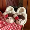 Lindas pantuflas de algodón para mujer con cara redonda, para otoño e invierno, de interior, suela suave, antideslizantes, cálidas, de dibujos animados, peludas