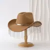 Chapéu de Cowboy Ocidental Popular Europeu e Americano com Franjas Finas Chapéu Pequeno Casual Elegante Chapéu de Festa de Festival Chapéu de Jazz