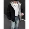 Jaqueta com Capuz de Peso Médio para Primavera e Outono Masculina Marca de Tendência Americana Estilo Solto Preguiçoso Moletom Jaqueta para Jovens Estudantes Cardigan com Zíper